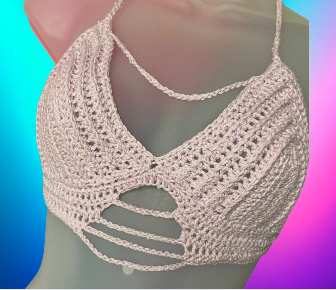 Crochet bralette pearls and chains