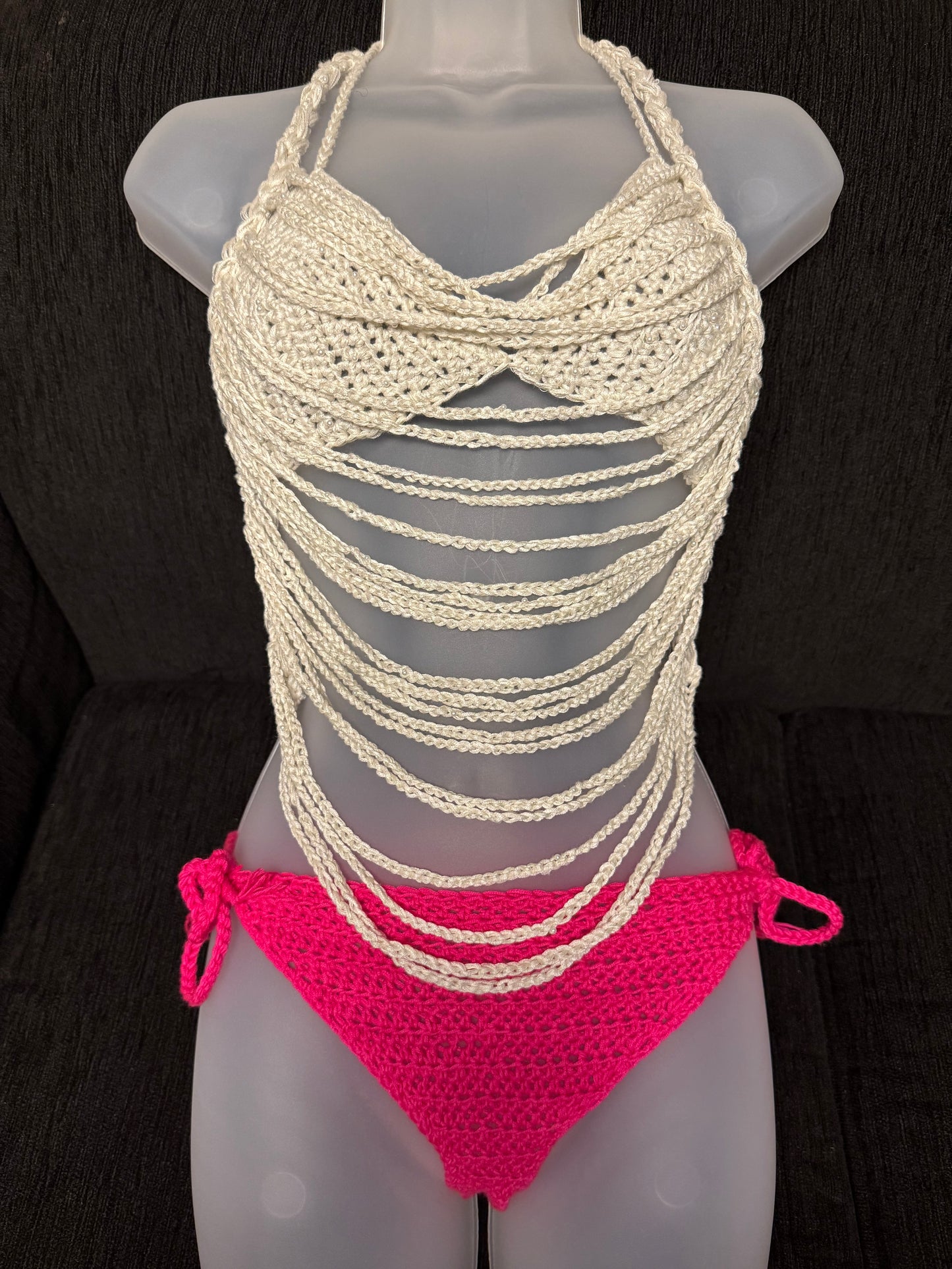 Crochet bikini - pearls and chains 3 piece
