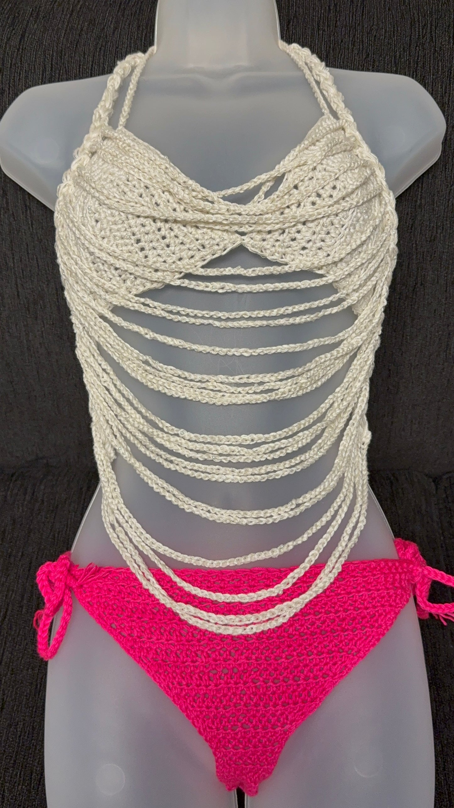 Crochet bikini - pearls and chains 3 piece