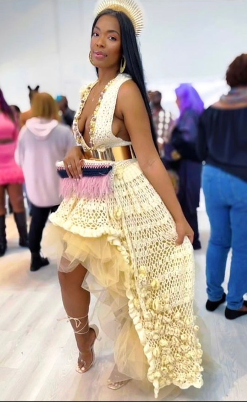 Couture crochet Butterfly dress, couture prom dress, couture dress, sample