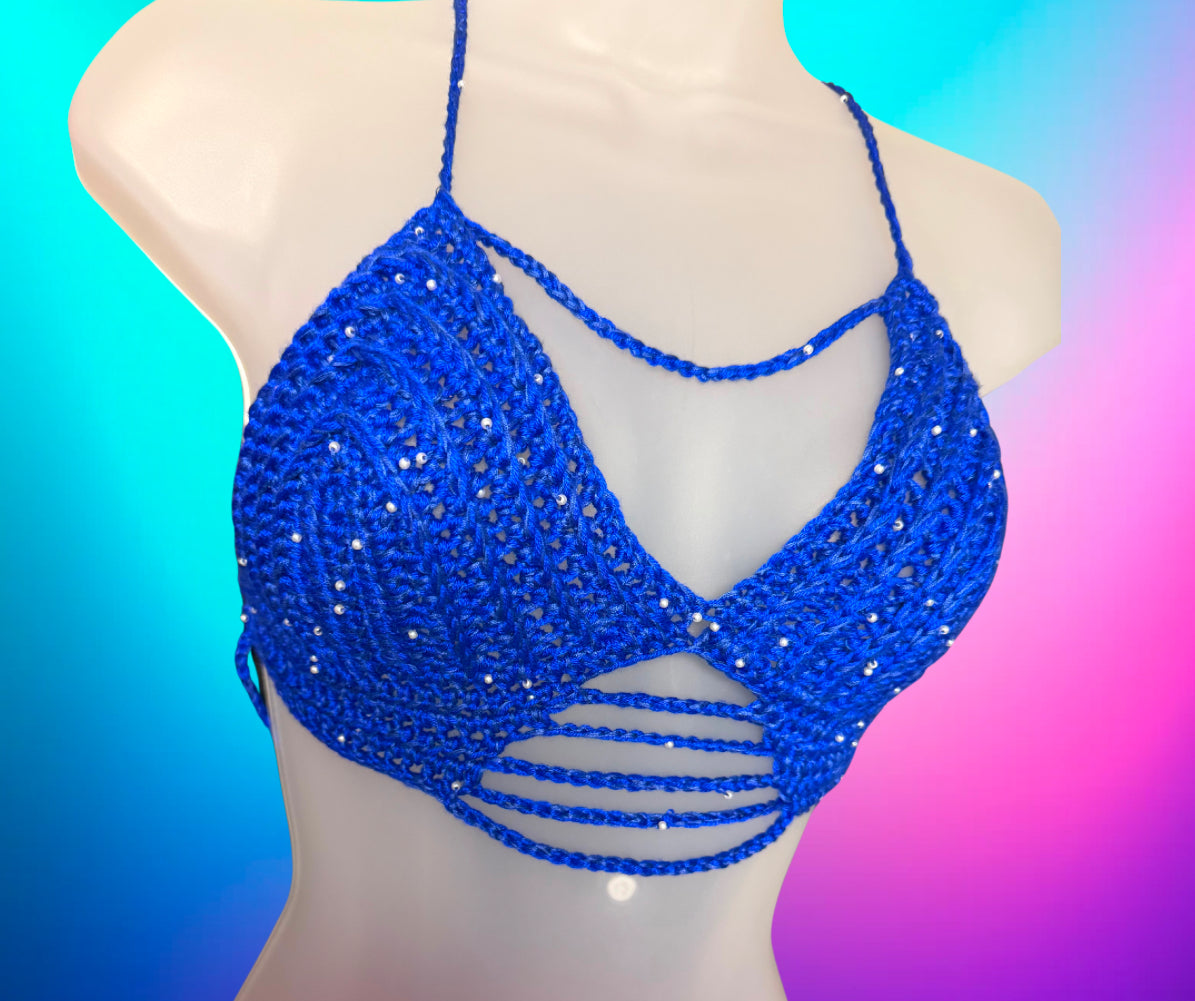 Crochet bralette pearls and chains