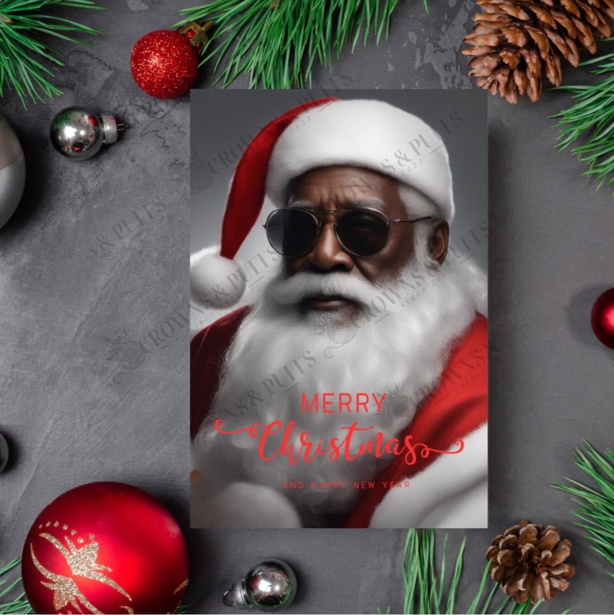 6 pack black Santa Holiday greeting cards