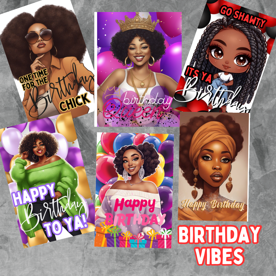 Birthday Vibes Melanin greeting cards (Individual cards)