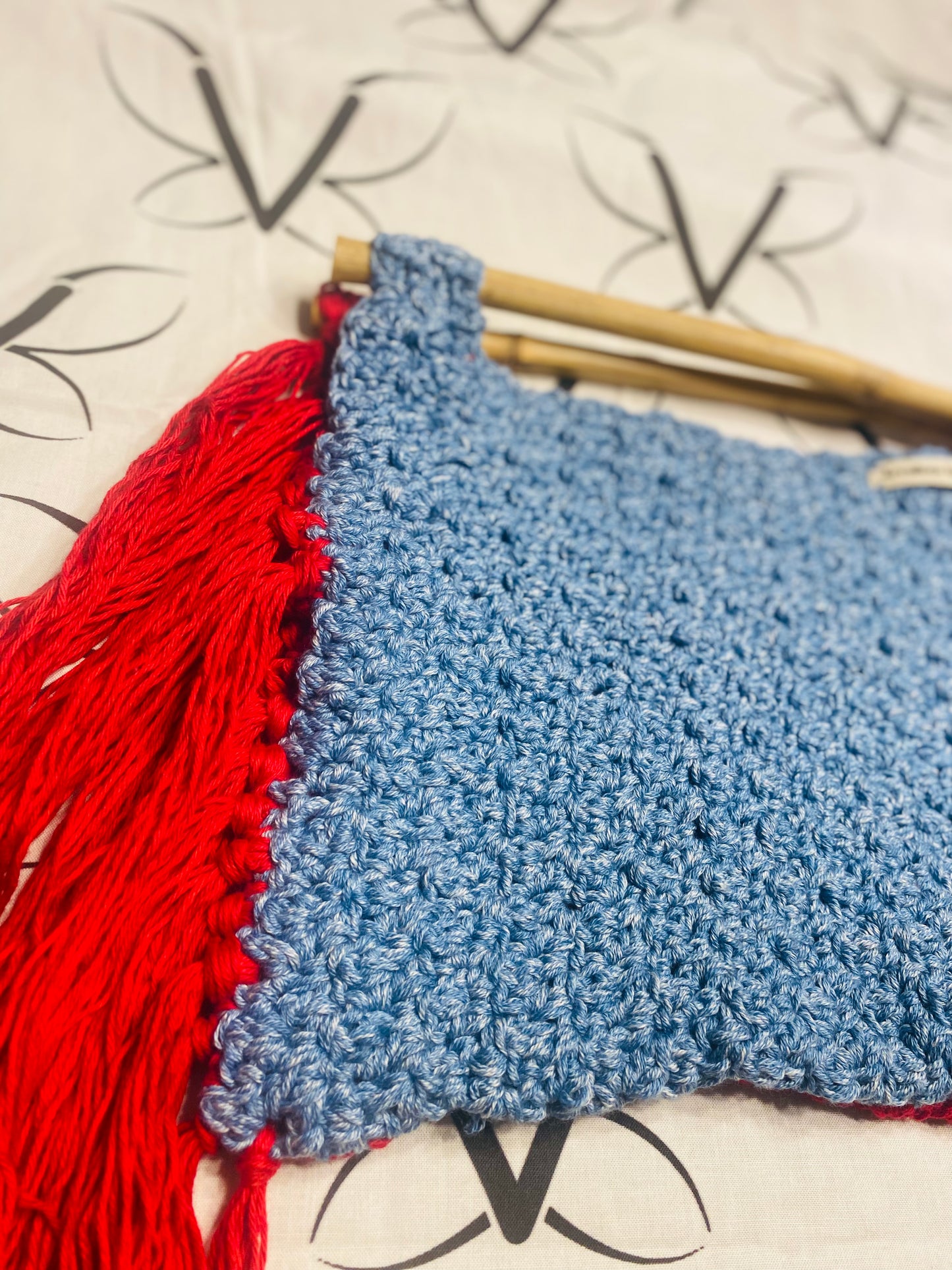 Reverse Bamboo fringe crochet handbag, Kreations by V Luxury Crochet Handbag