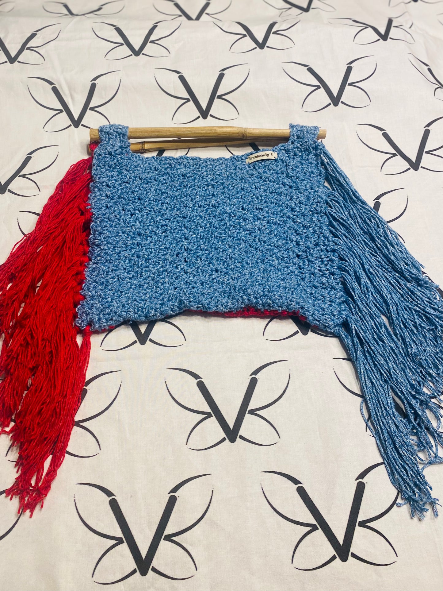 Reverse Bamboo fringe crochet handbag, Kreations by V Luxury Crochet Handbag