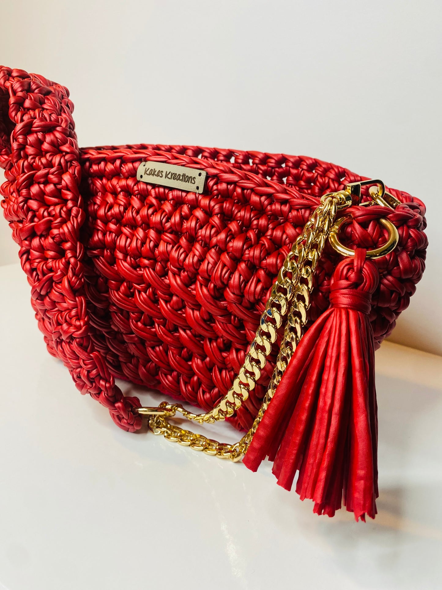 Smooth as leather, Vegan leather crochet bag, Kreations by V Luxury Crochet Handbag