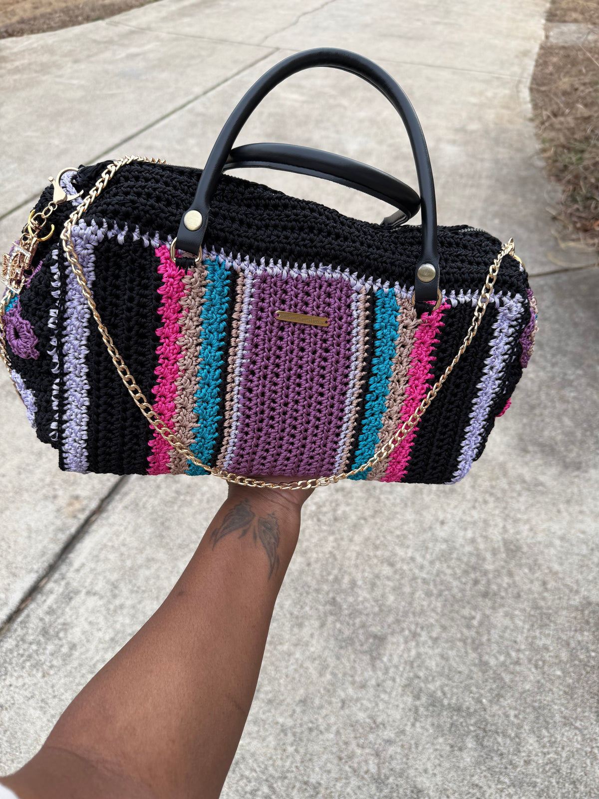 Sac à Main Vintage Crochet Sac De Soirée Olympe De Corato - Noir Et Beige - Occasion Unique