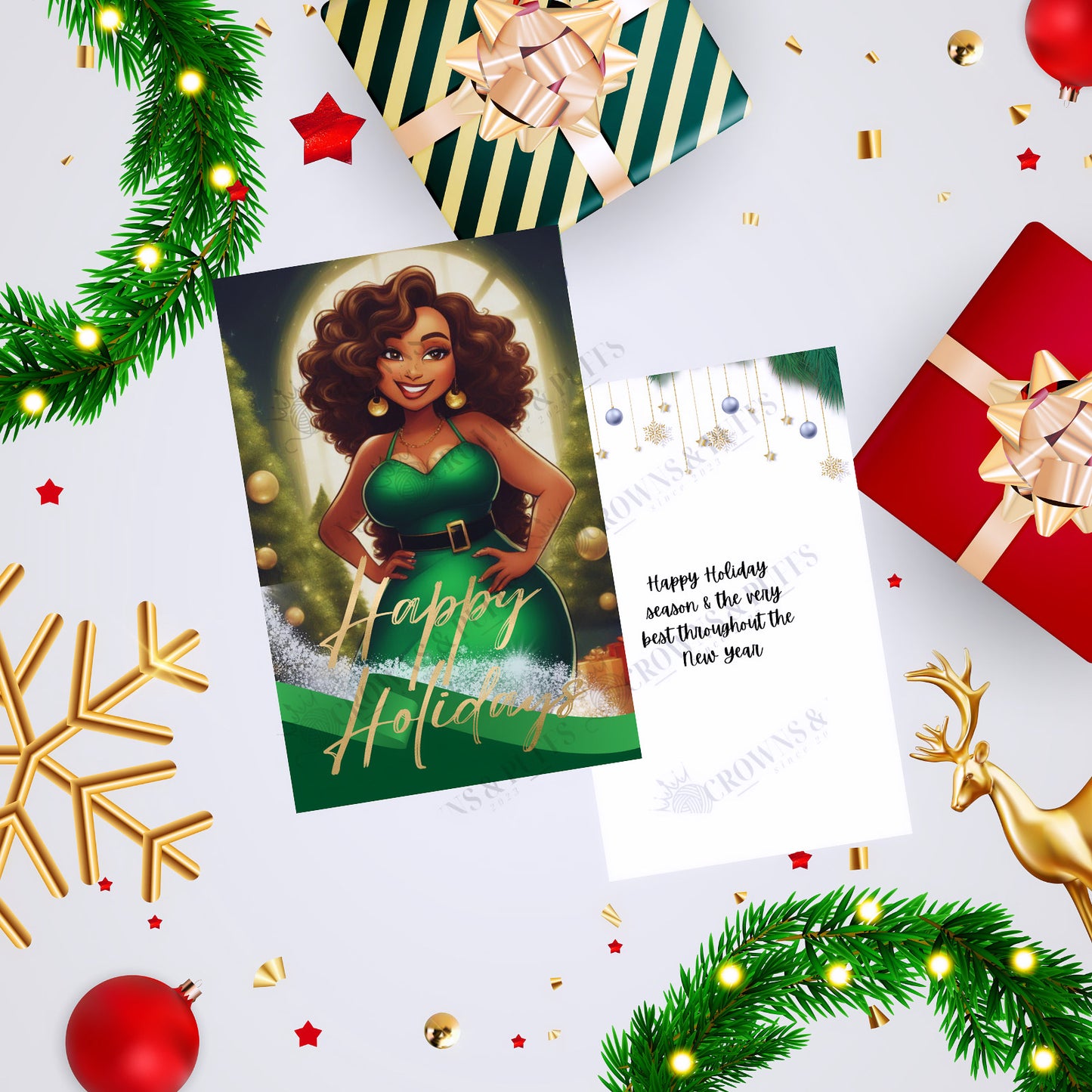 10 pack black Diva Holiday greeting cards