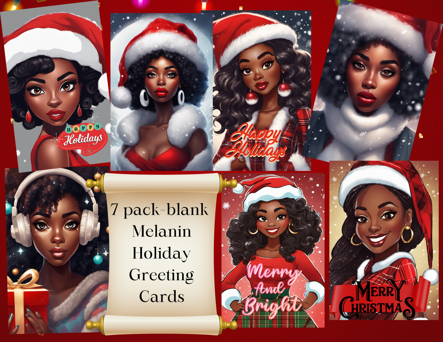 7 pack Melanin Holiday greeting cards