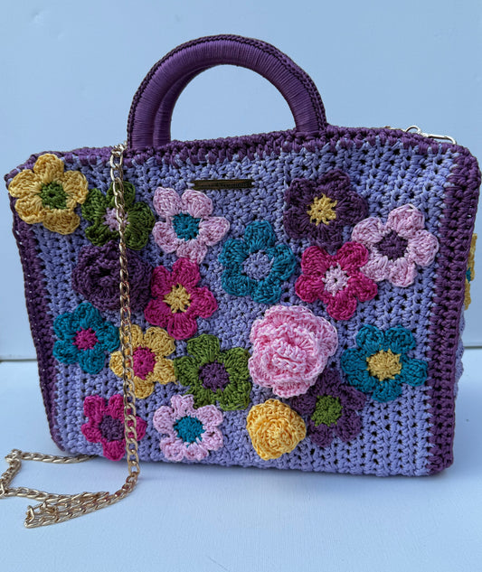 Cupcake Floral Crochet Tote Bag