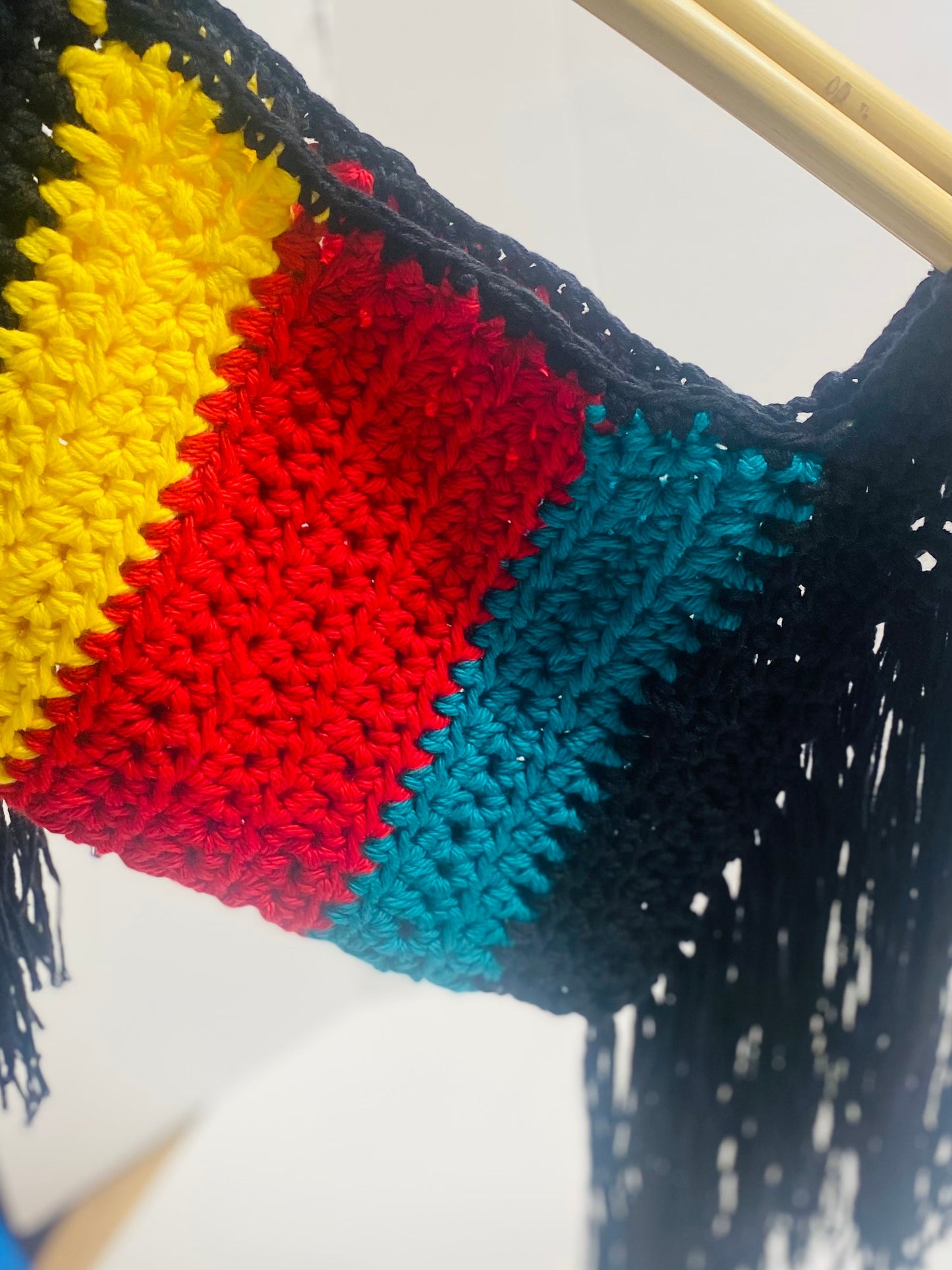 Multi color Bamboo fringe crochet handbag, Kreations by V Luxury Crochet Handbag