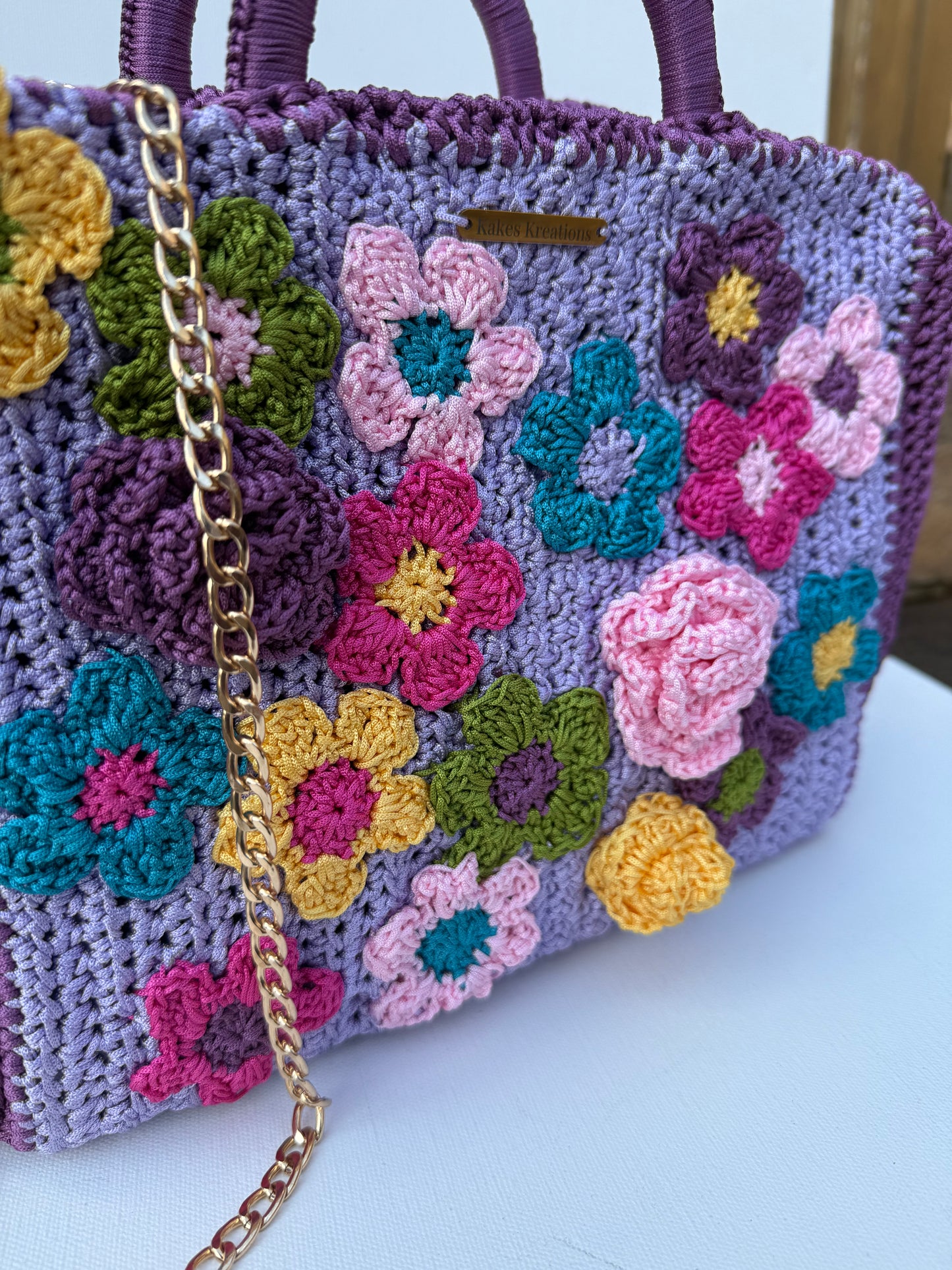 Cupcake Floral Crochet Tote Bag
