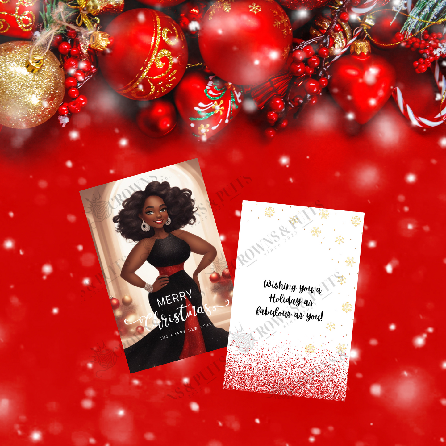 10 pack black Diva Holiday greeting cards