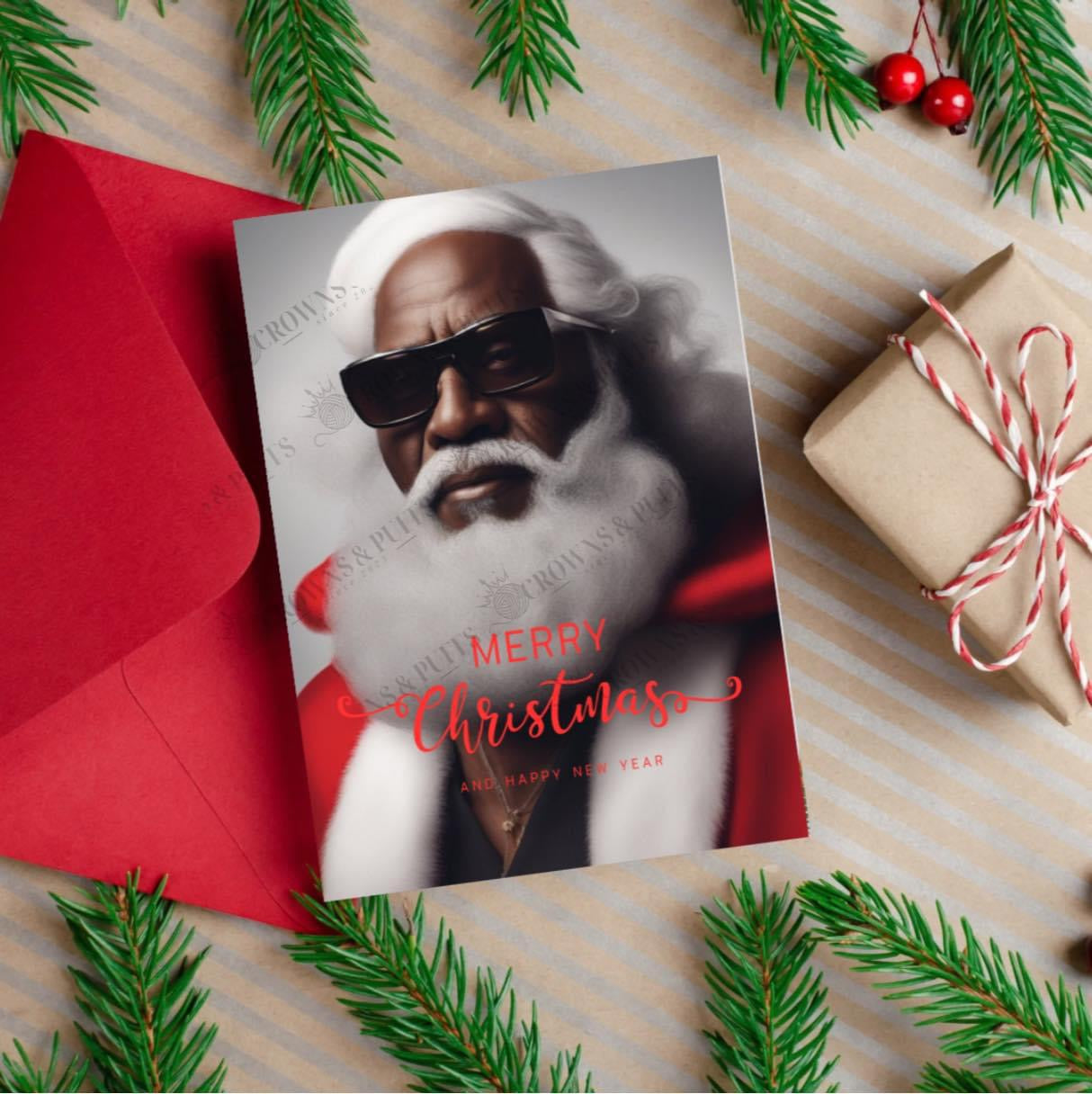 6 pack black Santa Holiday greeting cards