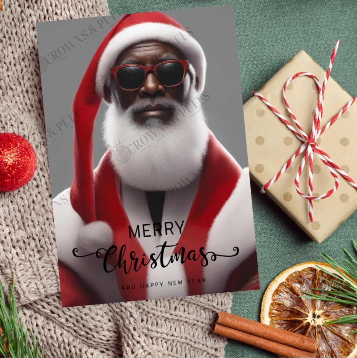 6 pack black Santa Holiday greeting cards