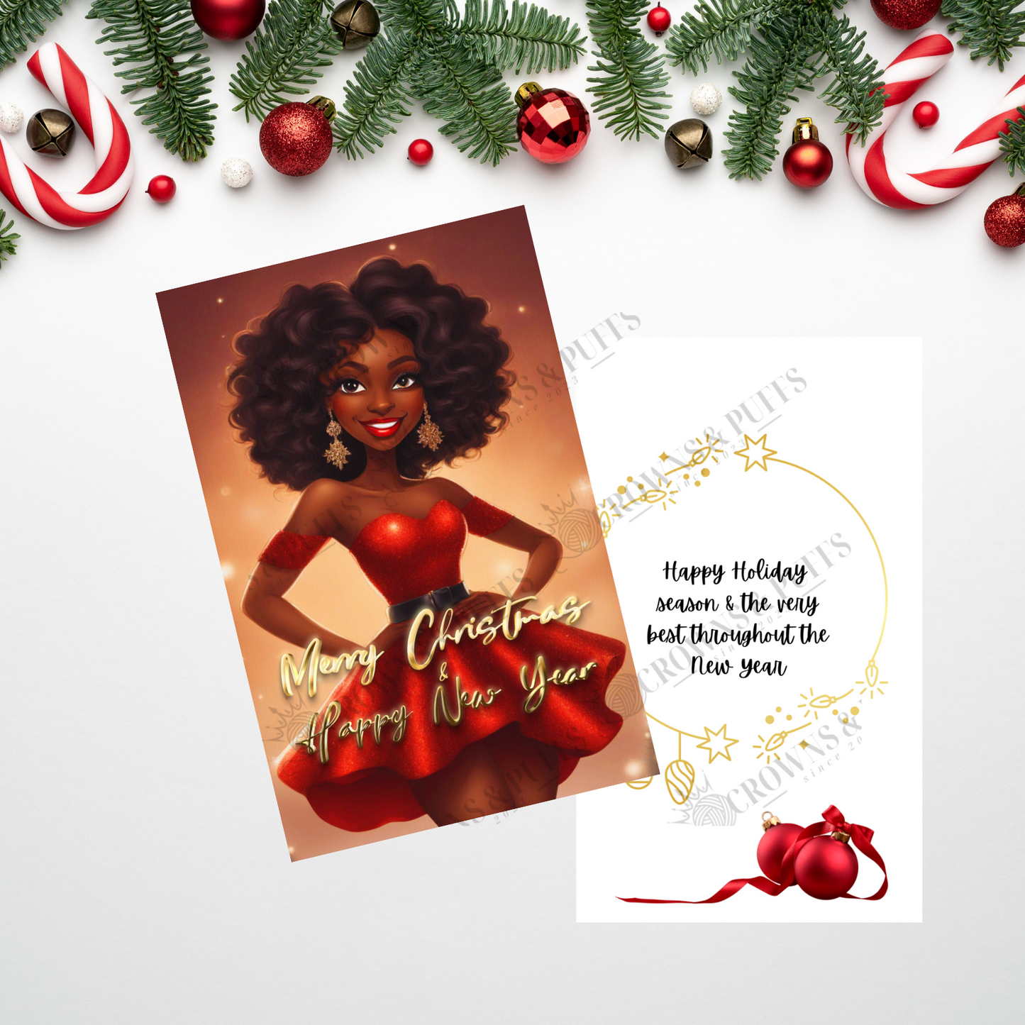 10 pack black Diva Holiday greeting cards