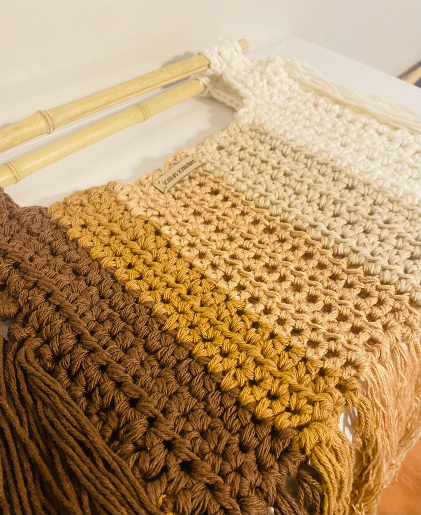 Ombré brown Bamboo fringe crochet handbag, Kreations by V Luxury Crochet Handbag