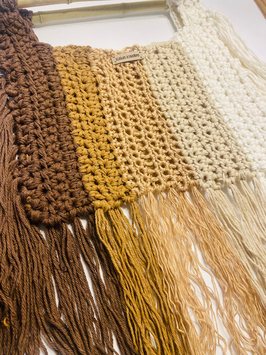 Ombré brown Bamboo fringe crochet handbag, Kreations by V Luxury Crochet Handbag
