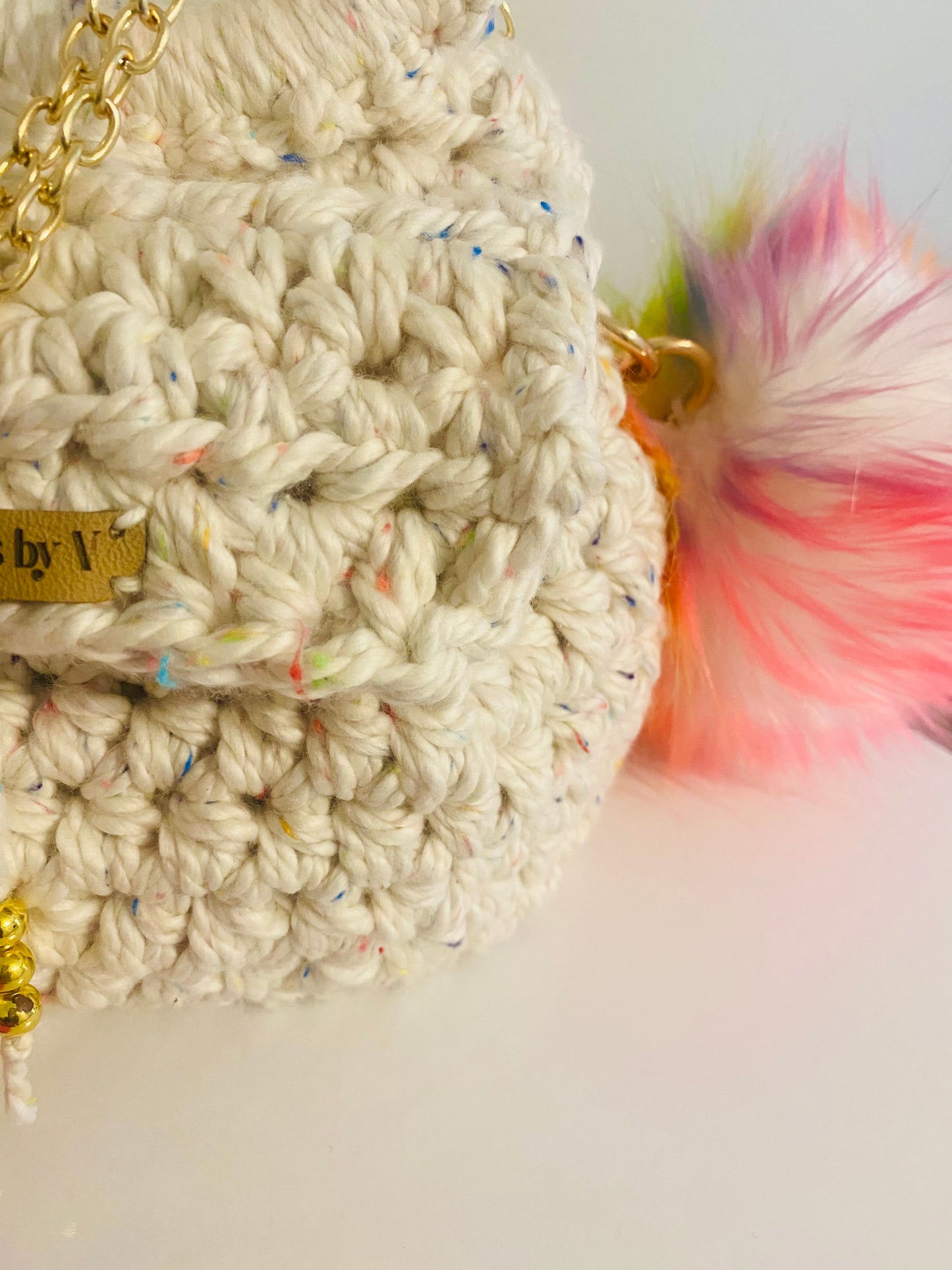 Bucket Mini Crossbody tote bag, Confetti, Kreations by V Luxury Crochet Handbag
