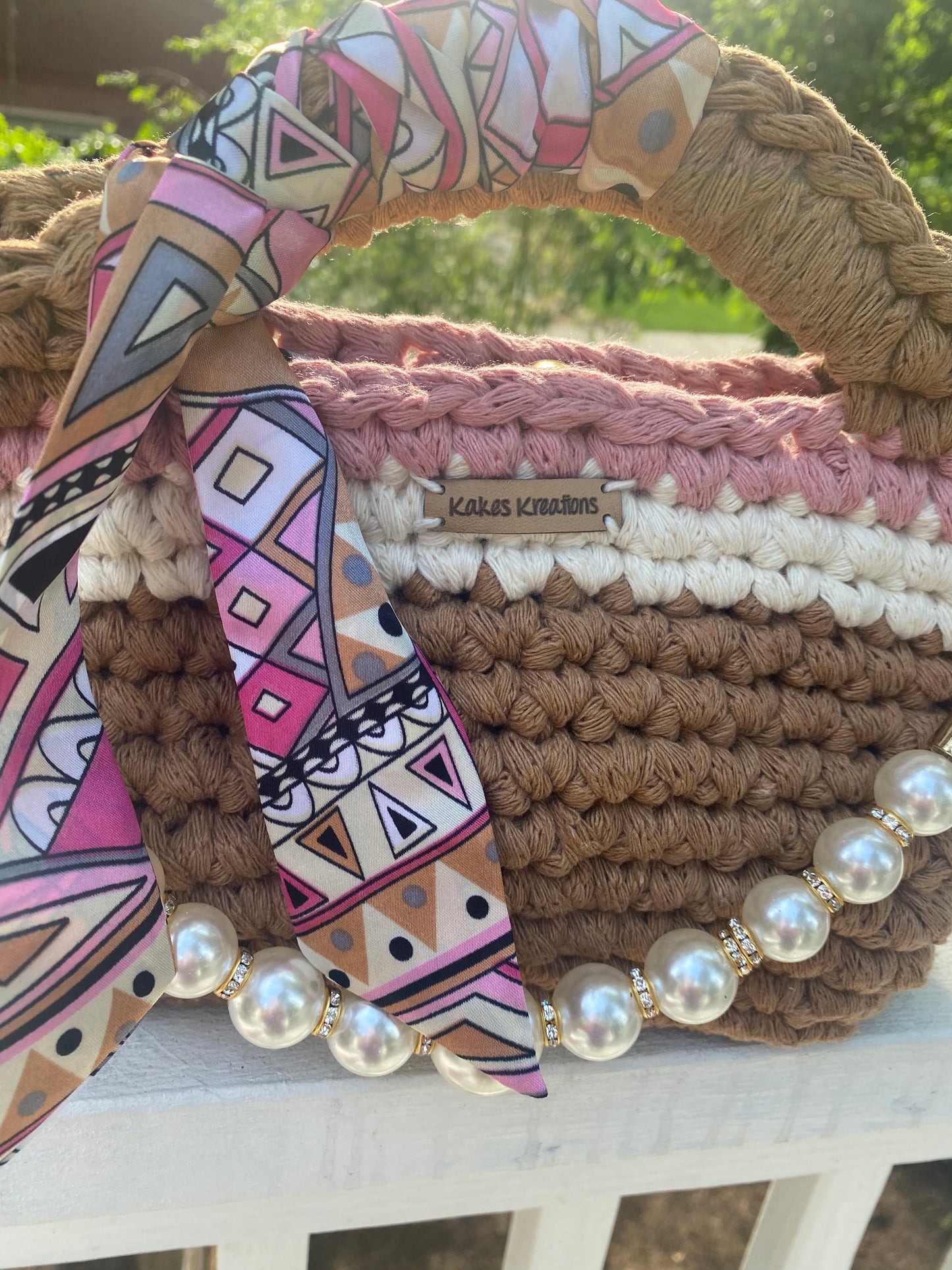Classic tote bag, Pink/Brown, Kreations by V Luxury Handbag