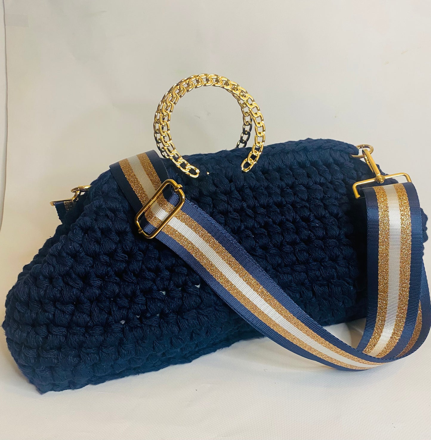 Oversized Doctor bag tote, Navy blue, Kreations by V Luxury Handbag