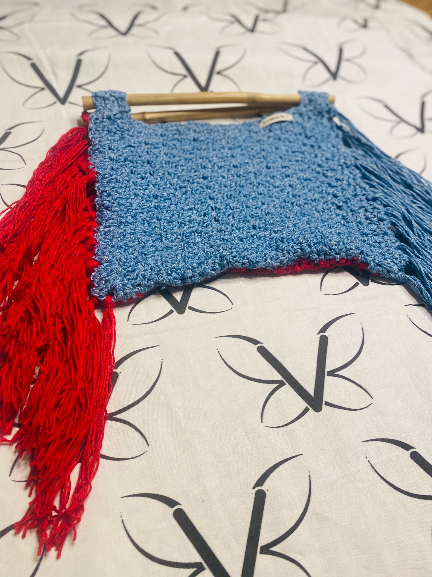 Reverse Bamboo fringe crochet handbag, Kreations by V Luxury Crochet Handbag
