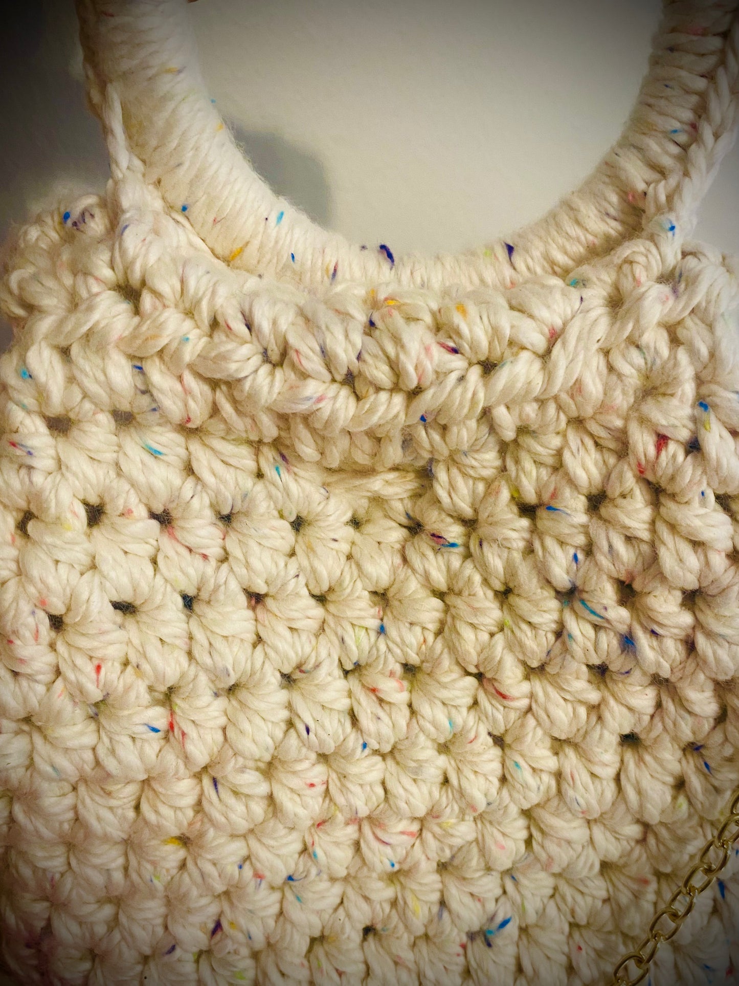 Bucket Mini Crossbody tote bag, Confetti, Kreations by V Luxury Crochet Handbag