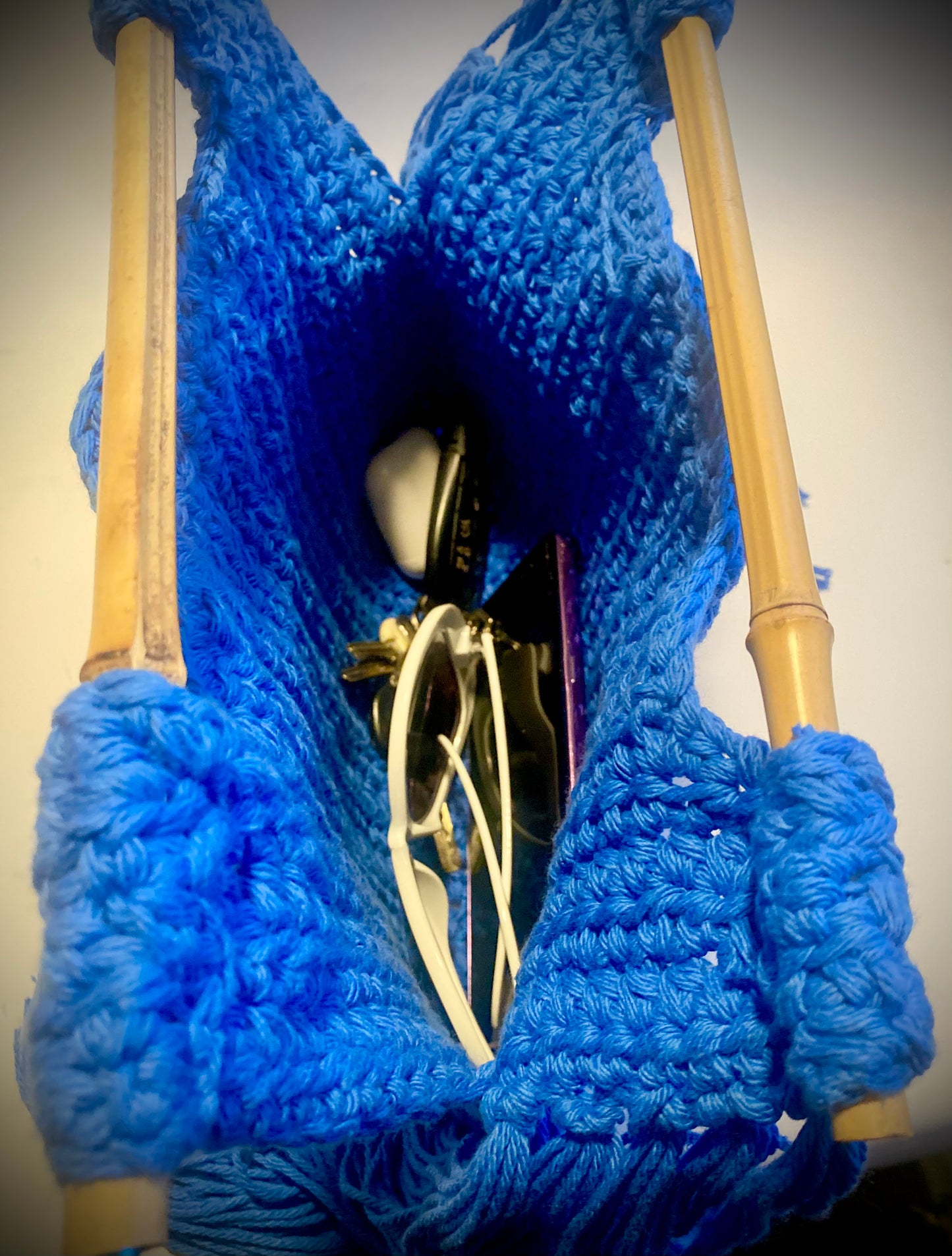 Bamboo fringe crochet handbag, Kreations by V Luxury Crochet Handbag