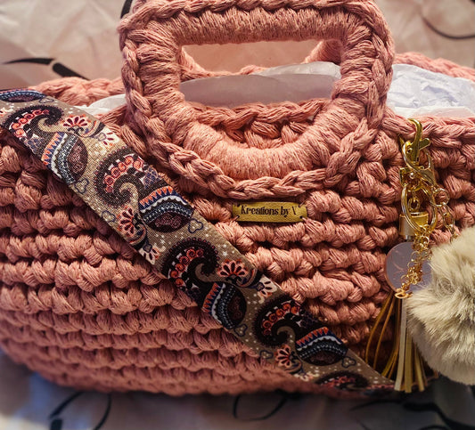 MIDI tote bag, PINK Kreations by V Luxury Crochet Handbag