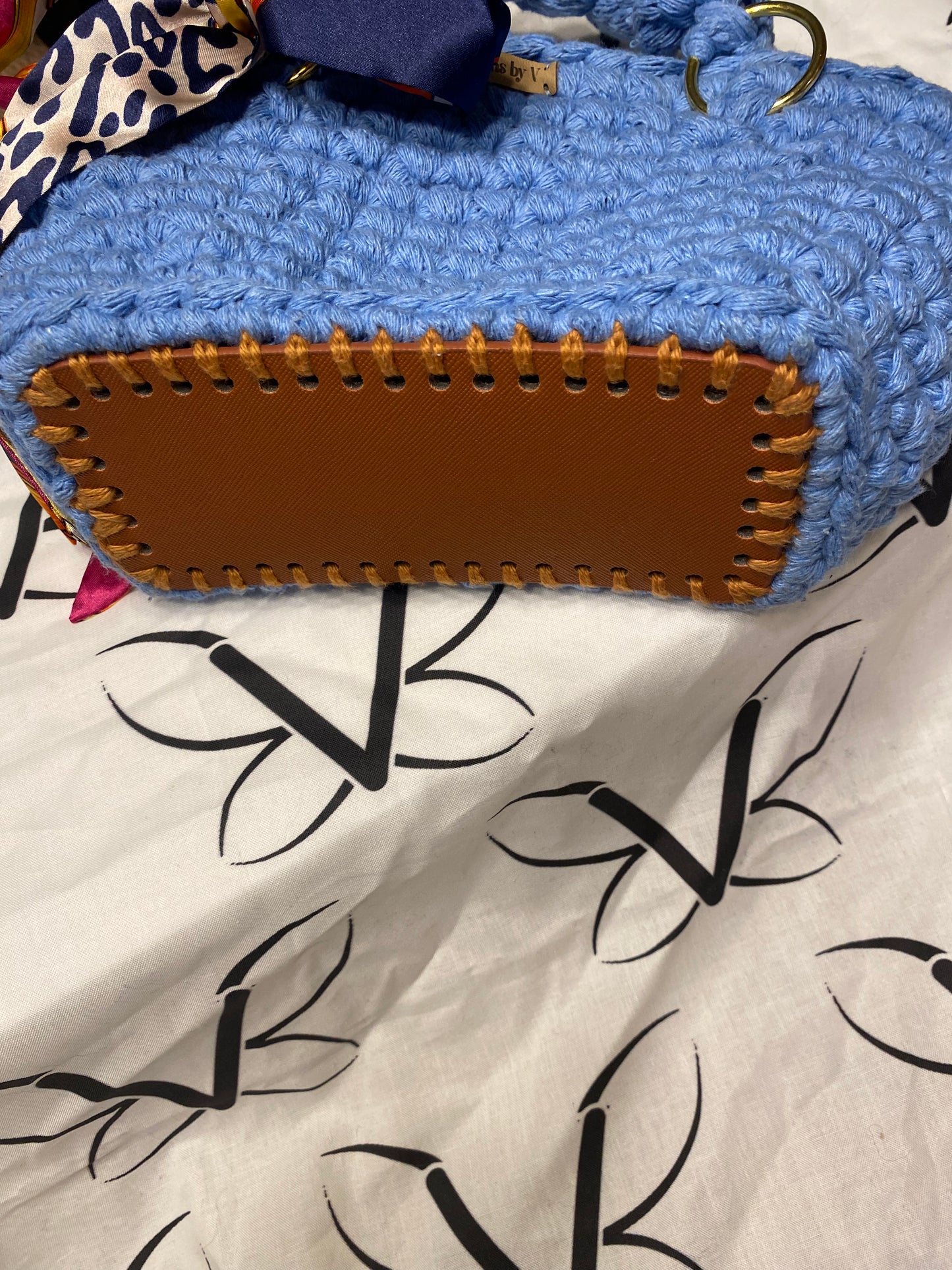 MINI tote bag, Blue, Kreations by V Luxury Crochet Handbag