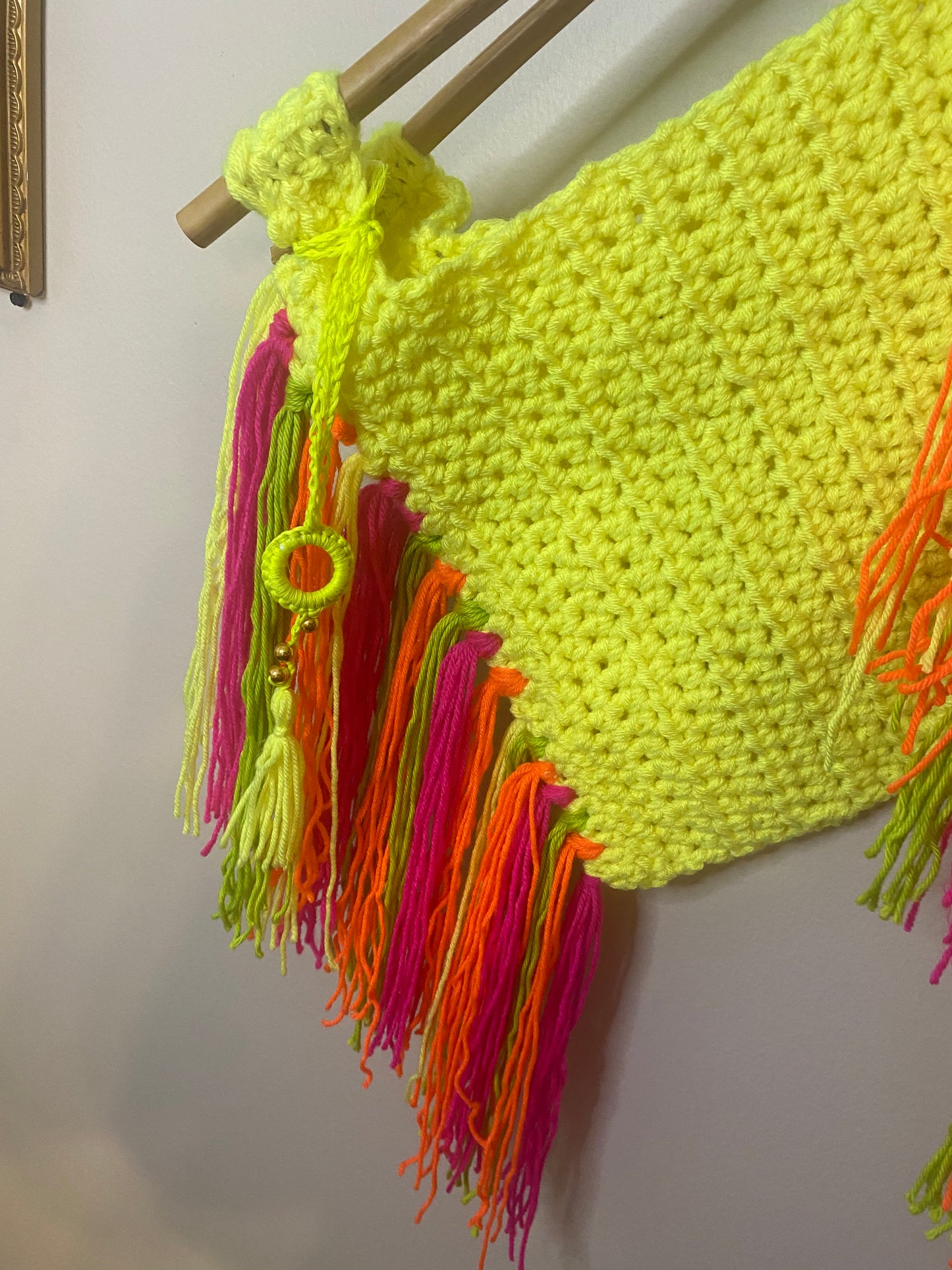 Neon lights Bamboo fringe crochet handbag, Kreations by V Luxury Crochet Handbag