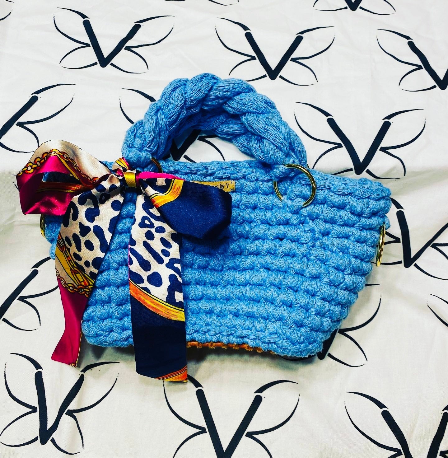 MINI tote bag, Blue, Kreations by V Luxury Crochet Handbag
