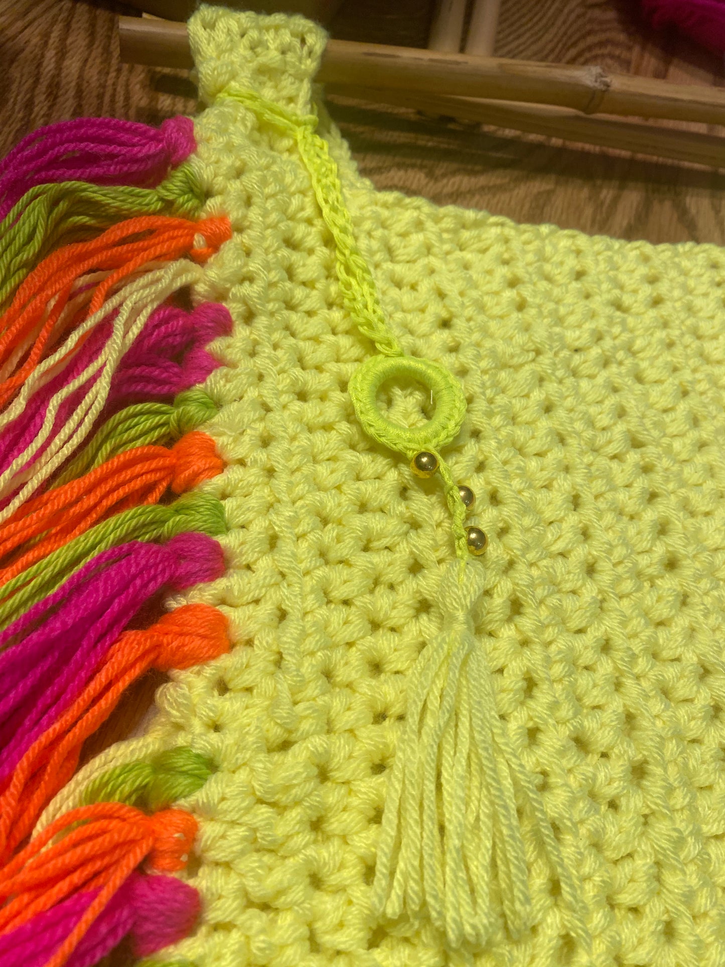 Neon lights Bamboo fringe crochet handbag, Kreations by V Luxury Crochet Handbag